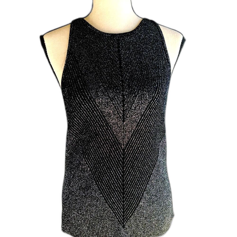 Anthropologie shimmer sleeveless stretchy party top black silver NWOT  size med